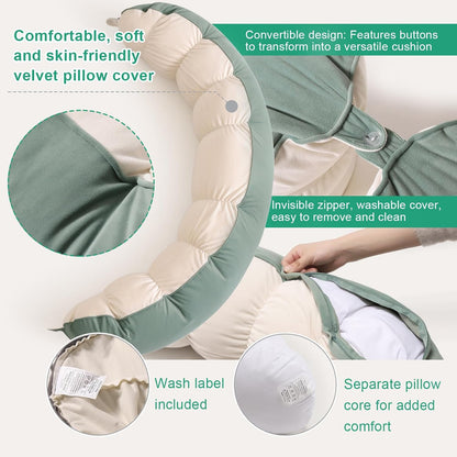 Peallow(Pat. Pend) – Long Round Body Pillow for Adults, Bolster Pillow for Sleeping, Soft and Supportive Pillow for Sleeping & Lumbar Support (Green-White, 29.5")