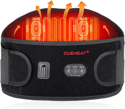 CUEHEAT Heated Waist Belt with Massage - Cordless Lower Back Heating Pad | 3 Heat Settings, 3 Vibration Modes, 7.AV Rechargeable Battery, Adjustable Fit for Wearable Lower Back Warmth