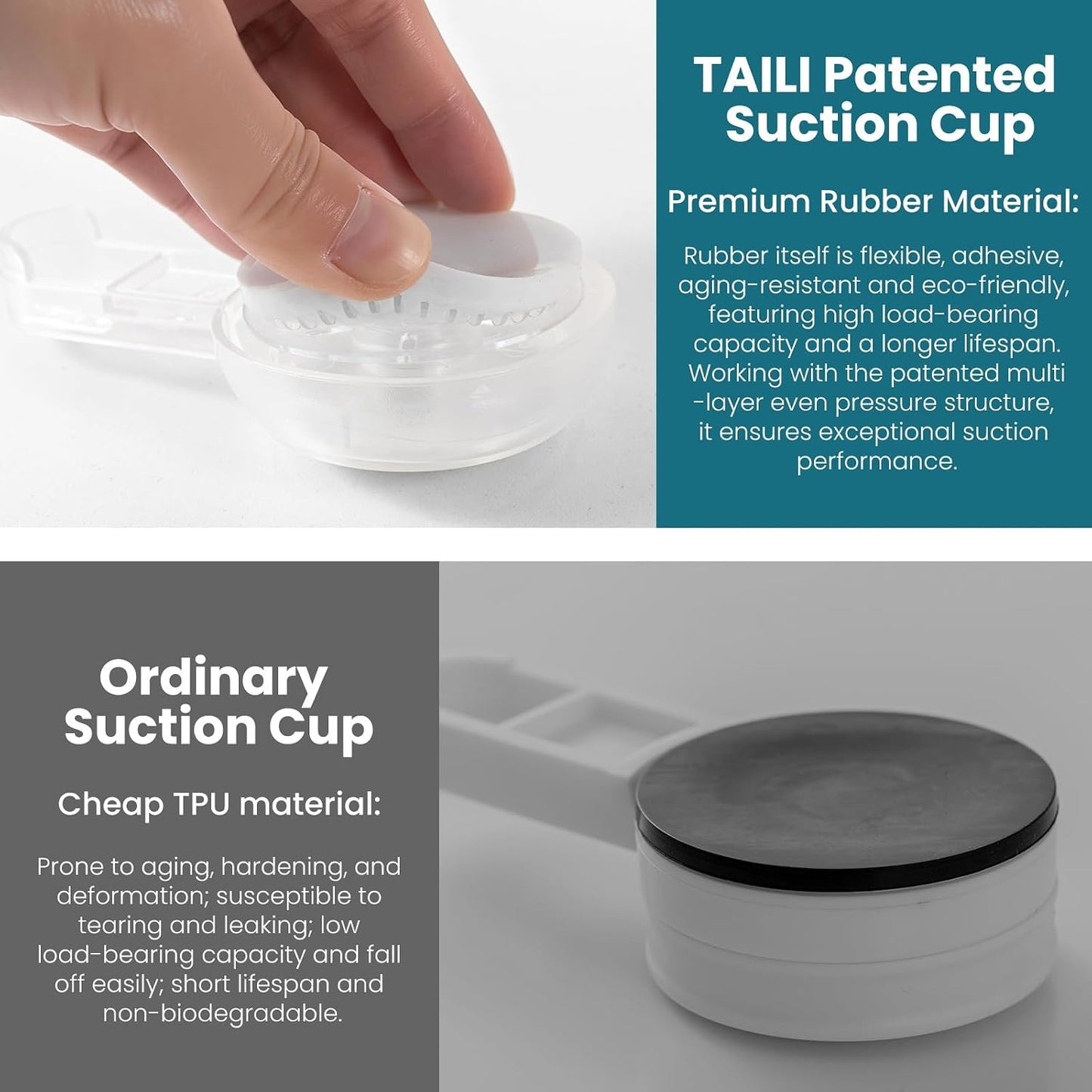 TAILI No Drill Powerful Suction Cup Razor Holder for Shower 2 Pack, Black | Waterproof, Towel, Loofah, Shaver Holder for Shower Wall, Powerful Suction Cup Hooks for Bathroom, Easy to Install and Reuse