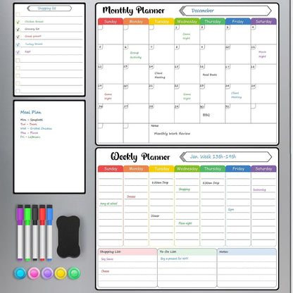 MaxGear 4 Pack Magnetic Dry Erase Board Calendar for Fridge, 15" x 11.5" | Strong Magnetic, Easy to Write and Clean, Dry Erase and No Stains, Includes List, Small Board, 5 Markers,5 Magnets,1 Eraser