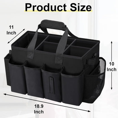 Wearable Large Cleaning Caddy Bag for Housekeepers (Black&Gray) | Cleaning Supplies Organizer with Adjustable Shoulder, Waist & Handle Straps, Detailing Bag for Kitchen Supplies