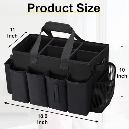 Wearable Large Cleaning Caddy Bag for Housekeepers (Black&Gray) | Cleaning Supplies Organizer with Adjustable Shoulder, Waist & Handle Straps, Detailing Bag for Kitchen Supplies