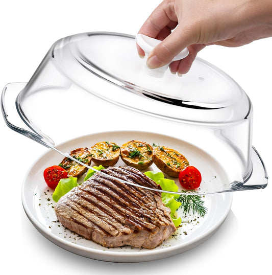 New Upgrade Glass Microwave Splatter Cover with Ceramic Handle & Screw