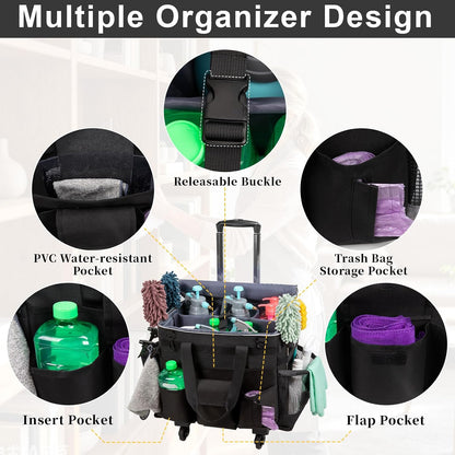 Wearable Large Cleaning Caddy Bag for Housekeepers (Black&Gray) | Cleaning Supplies Organizer with Adjustable Shoulder, Waist & Handle Straps, Detailing Bag for Kitchen Supplies