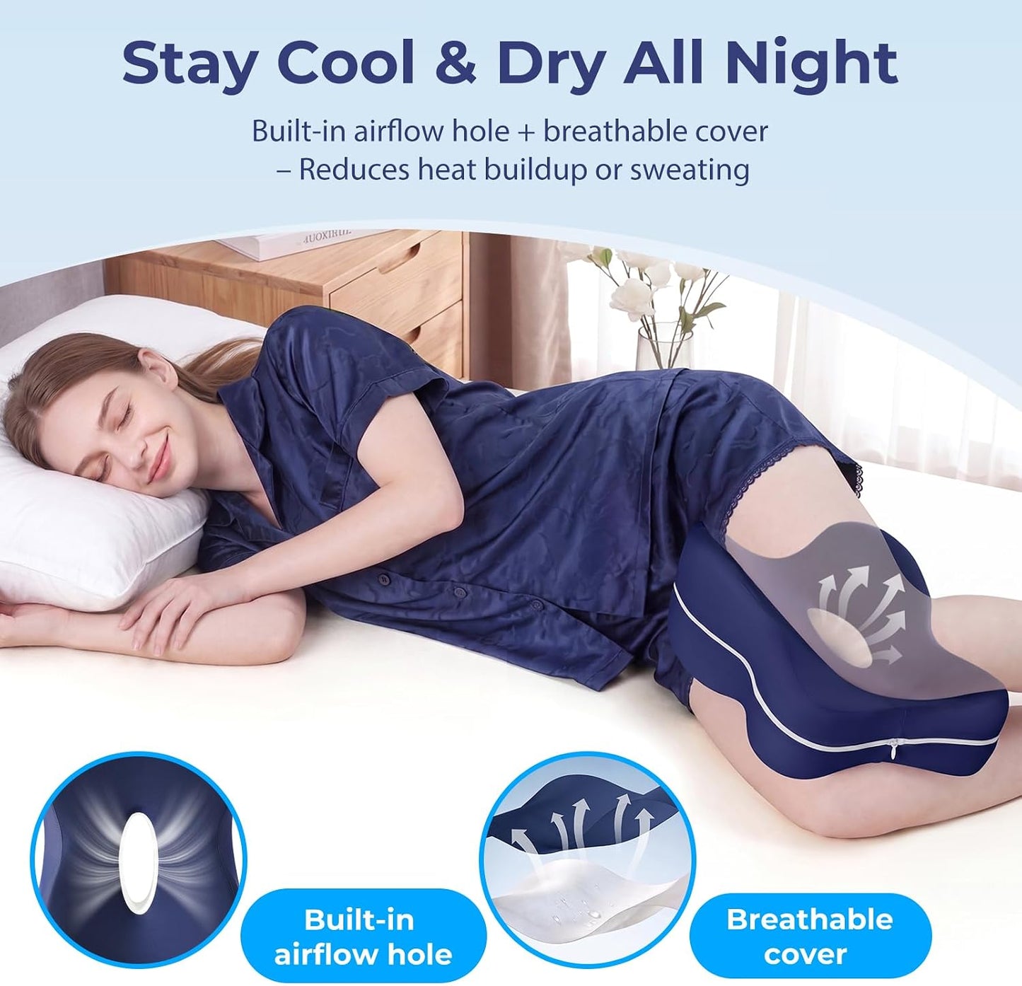 13" Extended-Length Knee Pillow for Side Sleepers with Full Thigh Support | Memory Foam Leg Pillow for Side Sleeping with Airflow Vent Reduces Heat – No Stiffening, Relieves Back/Hip/Knee Pain
