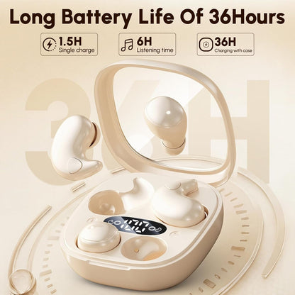 Sleep Earbuds for Side Sleepers, 2 in 1 Mini Earbuds Wireless Bluetooth for Sleeping, Discreet in-Ear Earphones for Small Ear Canals, Noise Cancelling, Small Ear Buds for Travel, Work, Relax(Beige)
