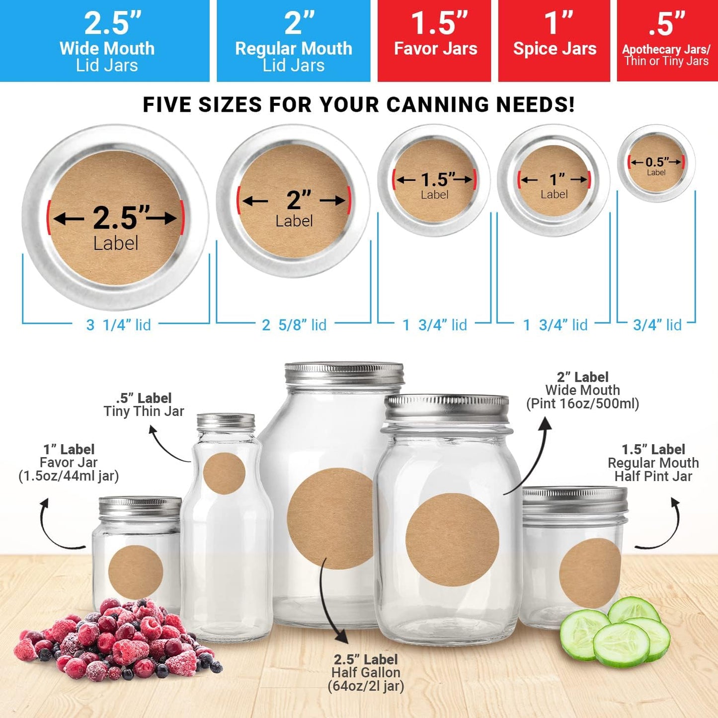 Dissolvable Canning Labels 0.5in Round, Removable Kraft Mason Jar Stickers | Water soluble, no residue, write on with pen, 200 per pack, jam, preserves, pantry, freezer, spice bottles, food storage