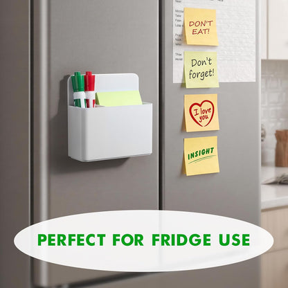 2 Pack Magnetic Pen Holder Cup for Whiteboard, Classroom Supplies | Plastic Magnetic Dry Erase Marker Holder for Refrigerator Fridge, Pencil Cup for School, Locker Accessories Organizer-White