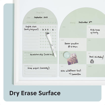 U Brands Dry Erase Calendar White Board for Fridge, 11" x 14", Sage Green