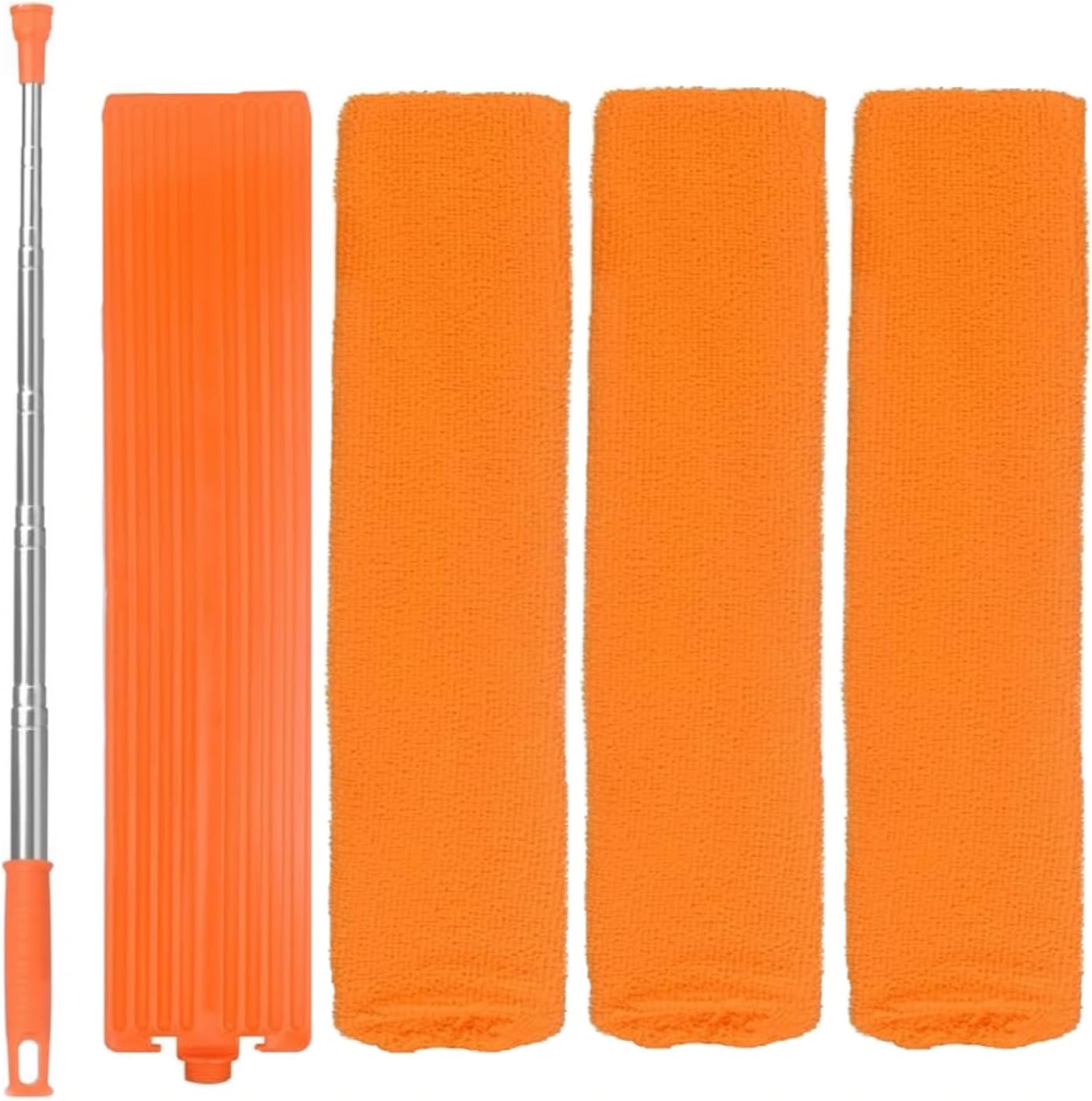 Gap Cleaning Duster, 110" Extendable Retractable Cleaning Tool with 3 Washable Microfiber Cloths, Under Appliance Fridge Furniture Duster for Home Cleaning (Orange)