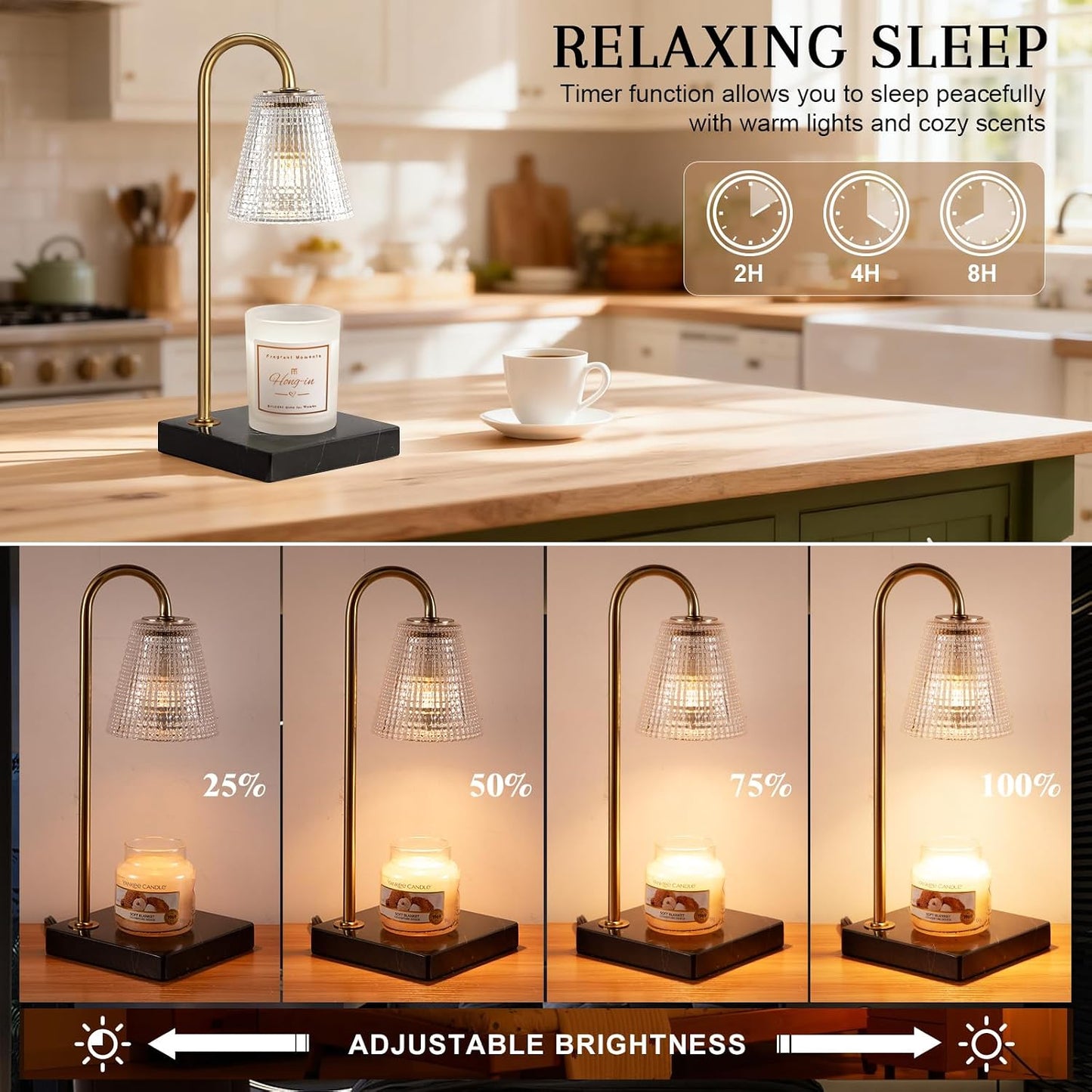 Hong-in Candle Warmer Lamp with Timer, House Warming Gifts New Home Decor | Dimmable & Adjustable Height, Electric Wax Warmer for Scented Wax Jar Candles,Gifts for Women Mom Sister