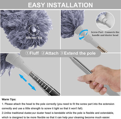 Cobweb Duster with Extension Pole 100 inches, Dusters for Cleaning with 2 Duster Heads, Washable Microfiber Feather Duster for Cleaning Ceiling Fan, High Ceiling, Blinds, Furniture & Cars