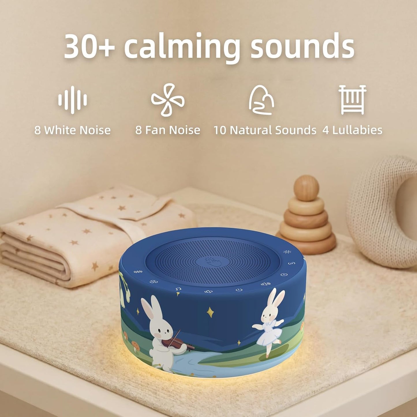 Kipcush White Noise Machine for Baby & Adults, 30 Soothing Sounds, Sleep Sound Machine with 8 Color Night Light, Memory Function, White Noise for Sleeping, Nursery, Office, Travel & Relaxation