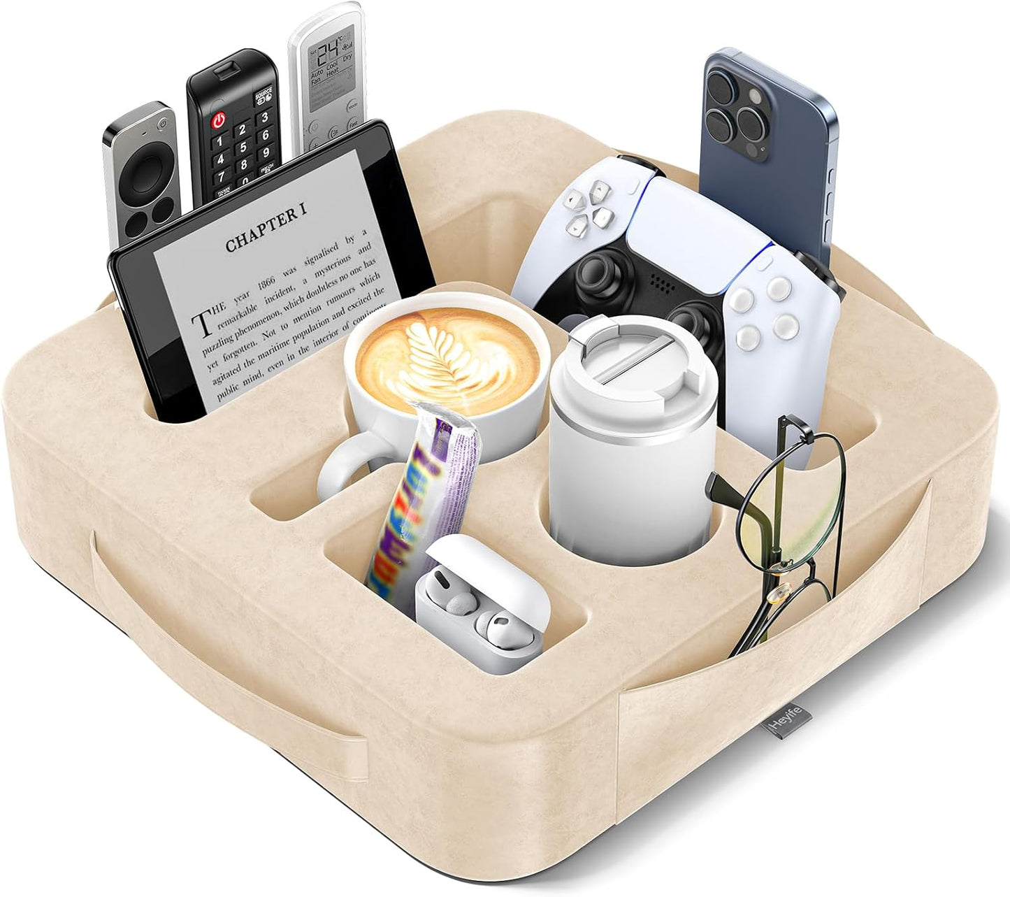 Couch Cup Holder Pillow, Sofa and Bed Caddy for iPad, Kindle, Switch, Game Controller, Remotes, Phones, Small-Sized Cup & Drink Holder for Couch, Bed, Desk, Car, Beach, Bathroom Cup Holder