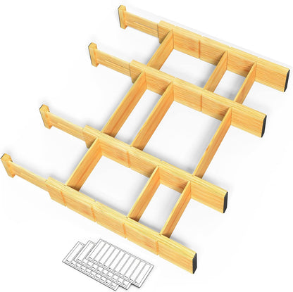 SpaceAid Bamboo 13.25-17“ Drawer Dividers (Need 2.35" Deep Drawer) Kitchen Adjustable Organizers, Expandable Organization for Home, Office, Dressers, 4 Dividers with 9 Inserts