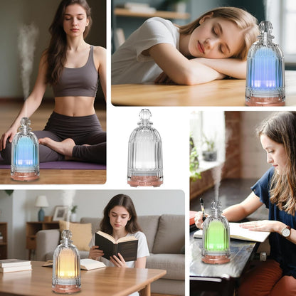 Glass Essential Oil Diffuser, Ultrasonic Aroma Diffuser Glass Cover & Plastic Reservoir with 7 LED Color Changing Light, Auto Shut-Off for Home Office Spa, 120ml(Black Base)