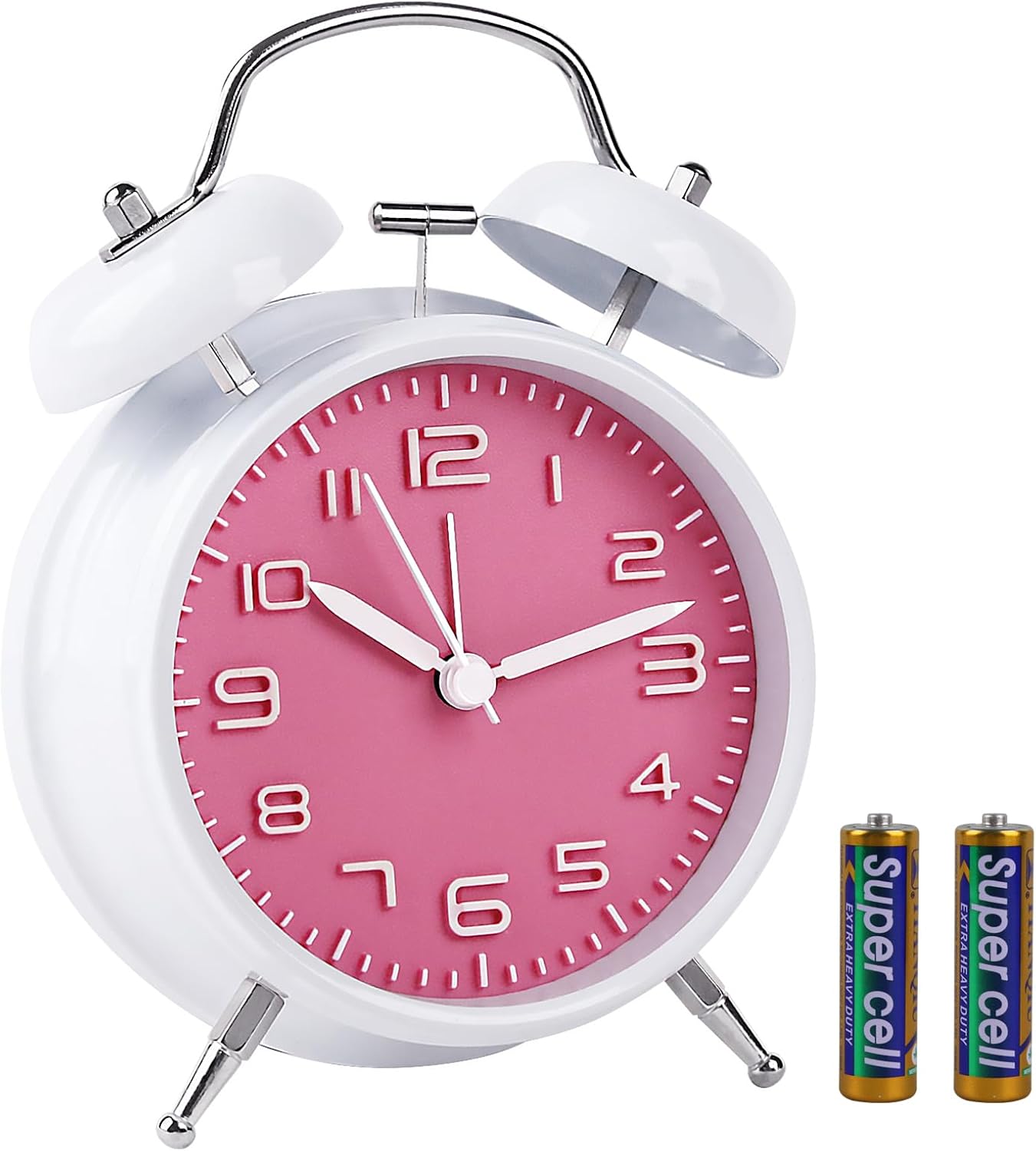 pxy Loud Alarm Clock for Heavy Sleepers 3D Dial Battery Operated (Battery Include), 4" Super Silent Analog Alarm Clock for Kids with Night Light PT260 Silver OrangePT505 Green White