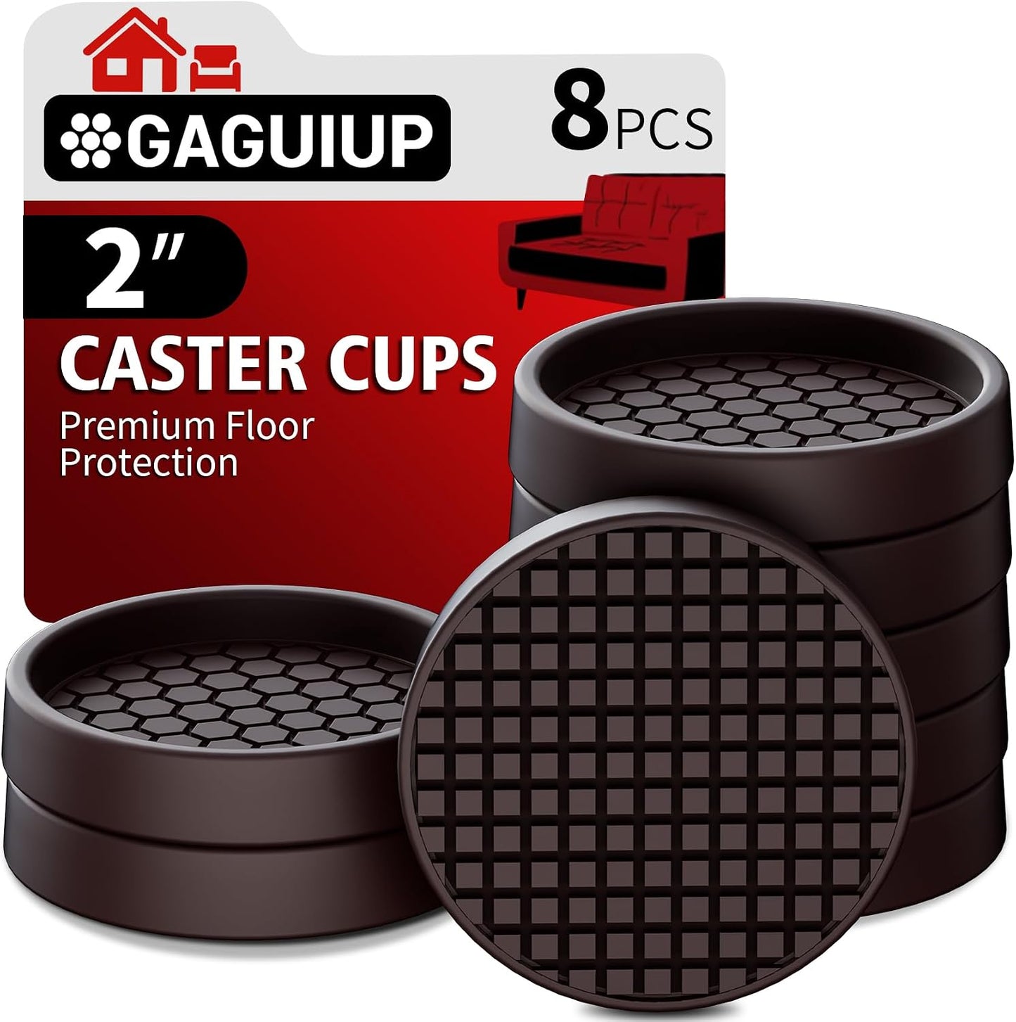 Non Slip Furniture Pads for Hardwood Floors - 12PCS 2" Caster Cups, Round | Furniture Stoppers to Prevent Sliding, Anti Slip Furniture Coasters Cup, Floor Protectors for Furniture Bed Couch Chair,Black