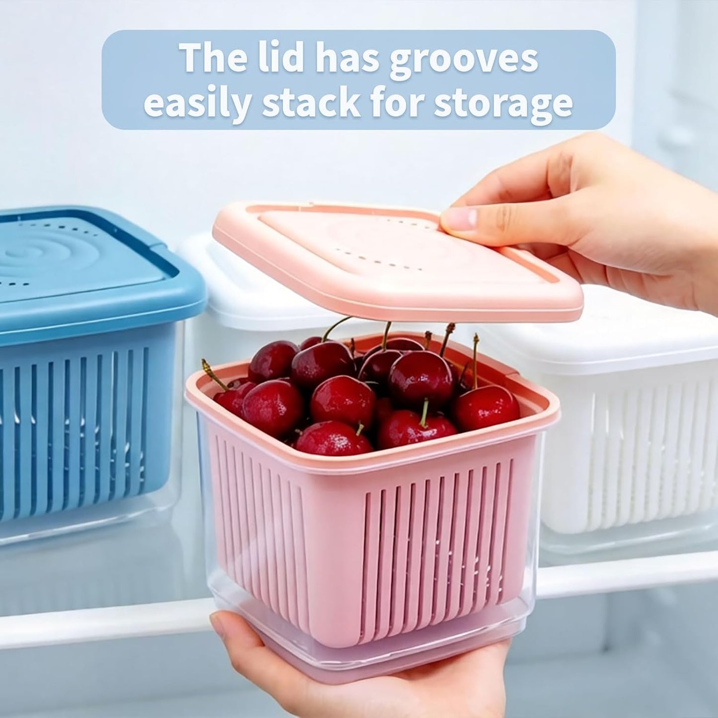 Fruit Storage Containers for Fridge with Removable Colander, Airtight Food Storage Container, Dishwasher Safe Produce Saver for Refrigerator, Keep Berry Fruit Fresh Longer 3 pcs Small Clear