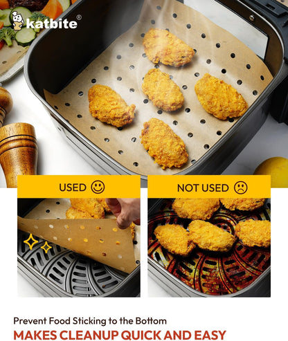 Katbite 160pcs Air Fryer Parchment Paper Liners, Perforated 9x11 Inch | Disposable air fryer paper liners, nonstick perforated for airflow, fit air fryer/toaster oven, Cuisinart & Ninja Foodi