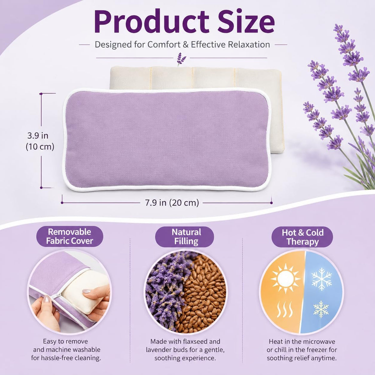 Lavender Weighted Eye Pillow with Washable Linen Cover
