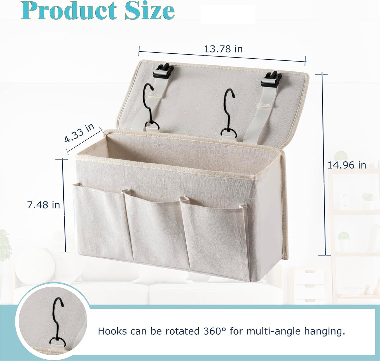 Bedside Caddy/Bedside Storage Organizer Hanging Bag with Three Options,Suitable for home beds, sofas, and dormitory beds—can hold magazines, books, phones, iPads, remote controls. (Gray)