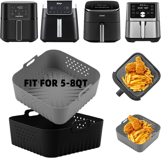 LYHOLKEER Air Fryer Silicone Liners for COSORI Air Fryer 9-in-1 5QT 5.8QT 6QT 6.8QT,2 Pcs Reusable Square Airfryer Liners for Ninja/Instant Pot Vortex Plus/Paris Hilton/Chefman/Cuisinart/Gourmia 6QT
