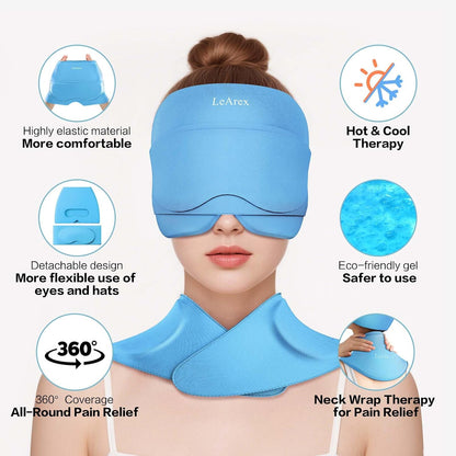 3 in 1 Migraine Relief Cap Neck Ice Pack Wrap Gel and Ice Eye Masks, Detachable Ice Caps with Eyes Masks, Hot and Cold Therapy for Relief of Headaches, Stiff Neck and Eye Fatigue (Purple)
