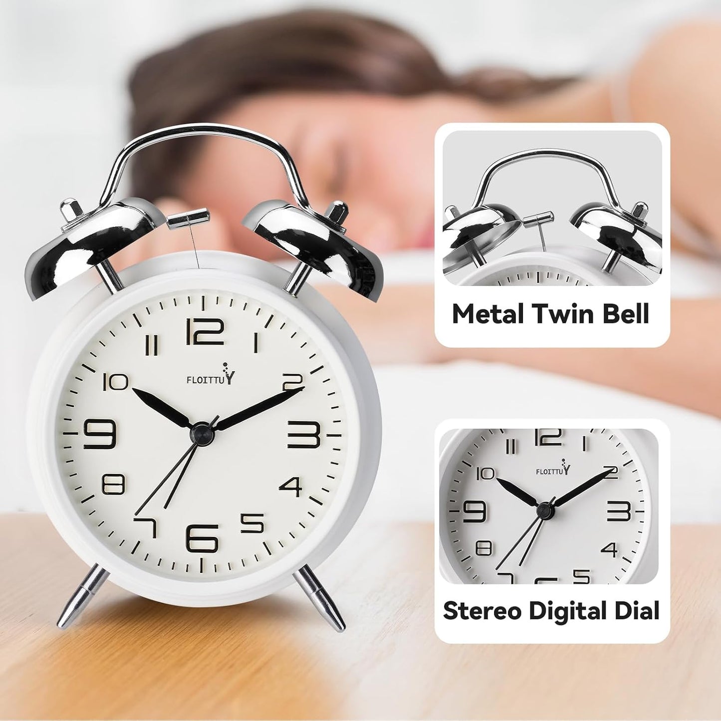 FLOITTUY Loud Alarm for Deep Sleepers 4'' Twin Bell Alarm Clock with Backlight for Bedroom and Home Decoration(Green)