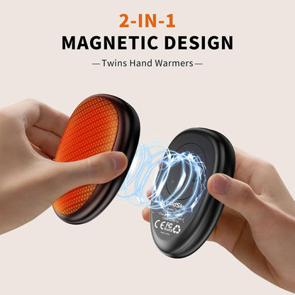 coldSky Rechargeable Hand Warmers 2 Pack, Magnetic 2-in-1 Reusable Electric Hand Warmer, 3 Heat Settings Portable Pocket Hand Heater Gifts for Women Men Christmas, Skiing, Camping, Hunting