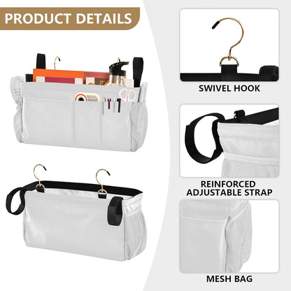 Black Bedside Caddy Storage Bag Bedside Organizer for Bed Rails College Dorm Room Organizer Caddy Hanging Shelf 6 Pockets with Hooks for Drinks Magazine Phone Holder