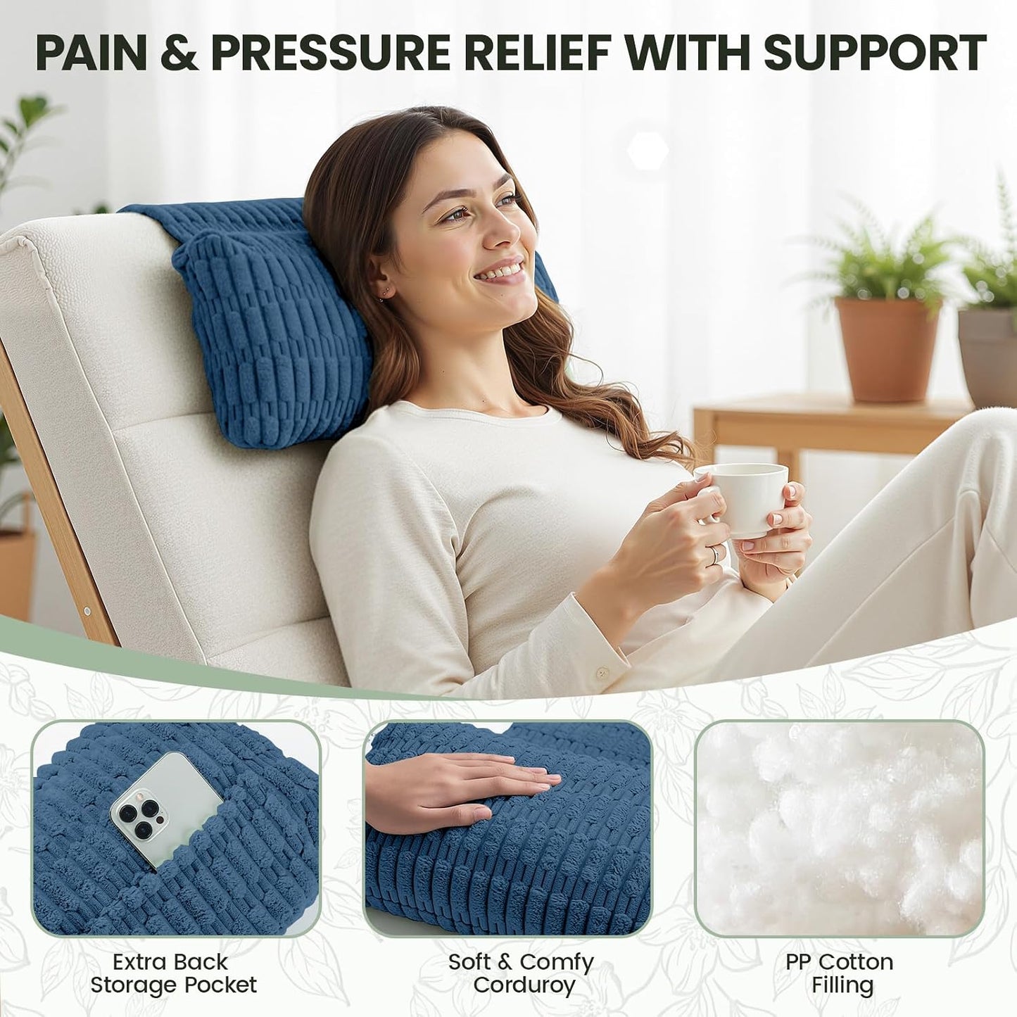 Recliner Pillow, Adjustable Neck Pillow for Recliner | Soft Corduroy, Weighted Non-Slip Flap, Adjustable Filling, Washable Cover, Ideal for Recliners, Sofas, Office Chairs