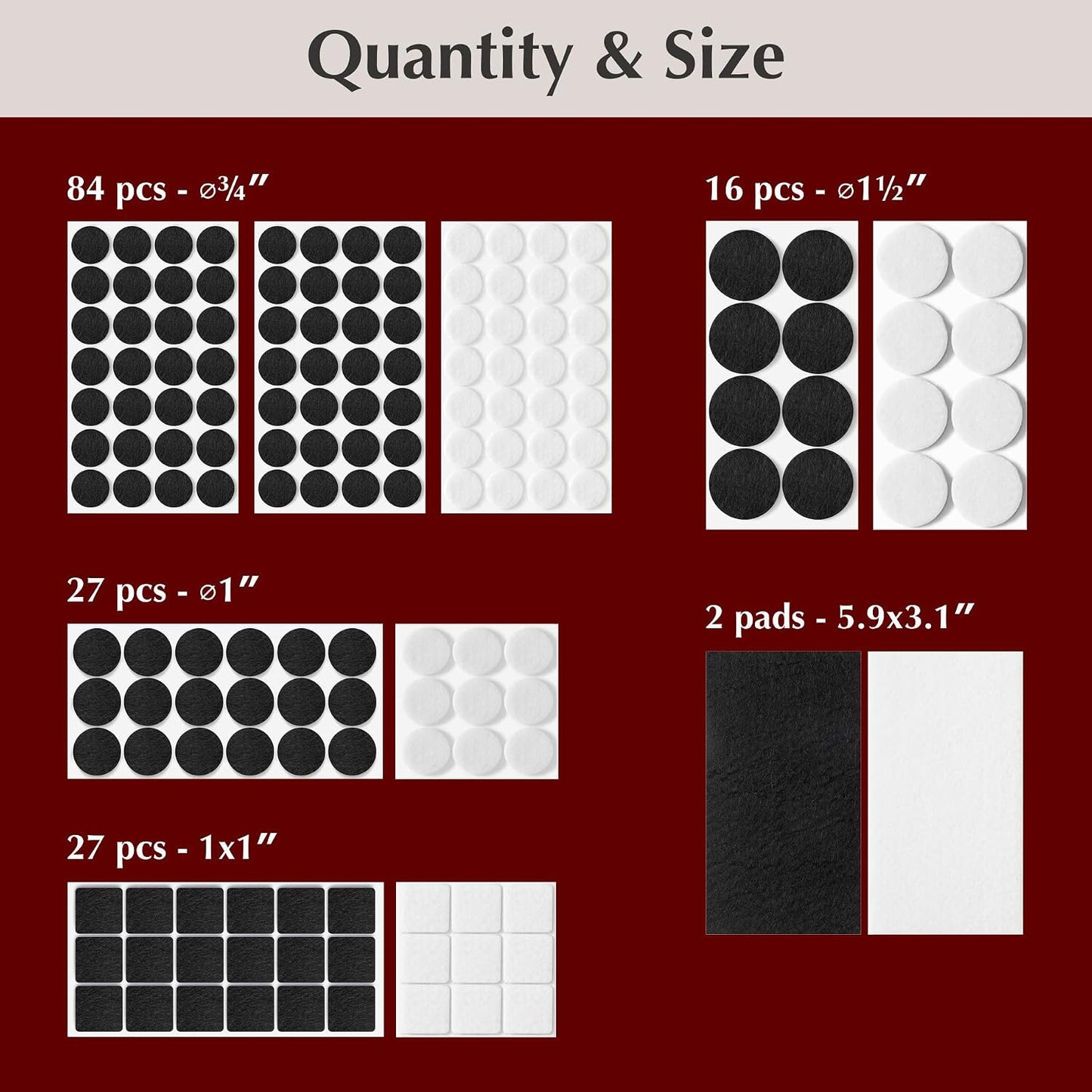 Felt Furniture Pads - 156pcs Black - Chair Leg Floor Protectors - Felt Pads | Furniture Sliders for Hardwood Floors, Chair Foot Pads, Furniture Legs, Felt Pads for Chairs, Floor Protectors for Furniture