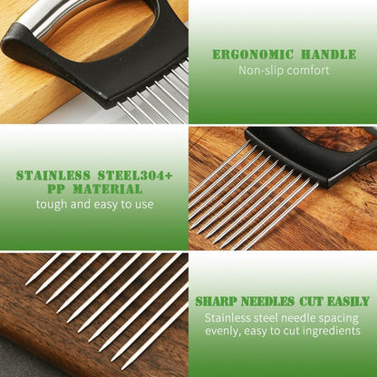 Stainless Steel Onion Slice Holder, 2025 New Onion Slice Holder for Slicing, Chopper Assistant Tool, Lemon Slicer Vegetable Cutter for Meat, Lemon, Potato, Tomato - Kitchen Gadgets (3)