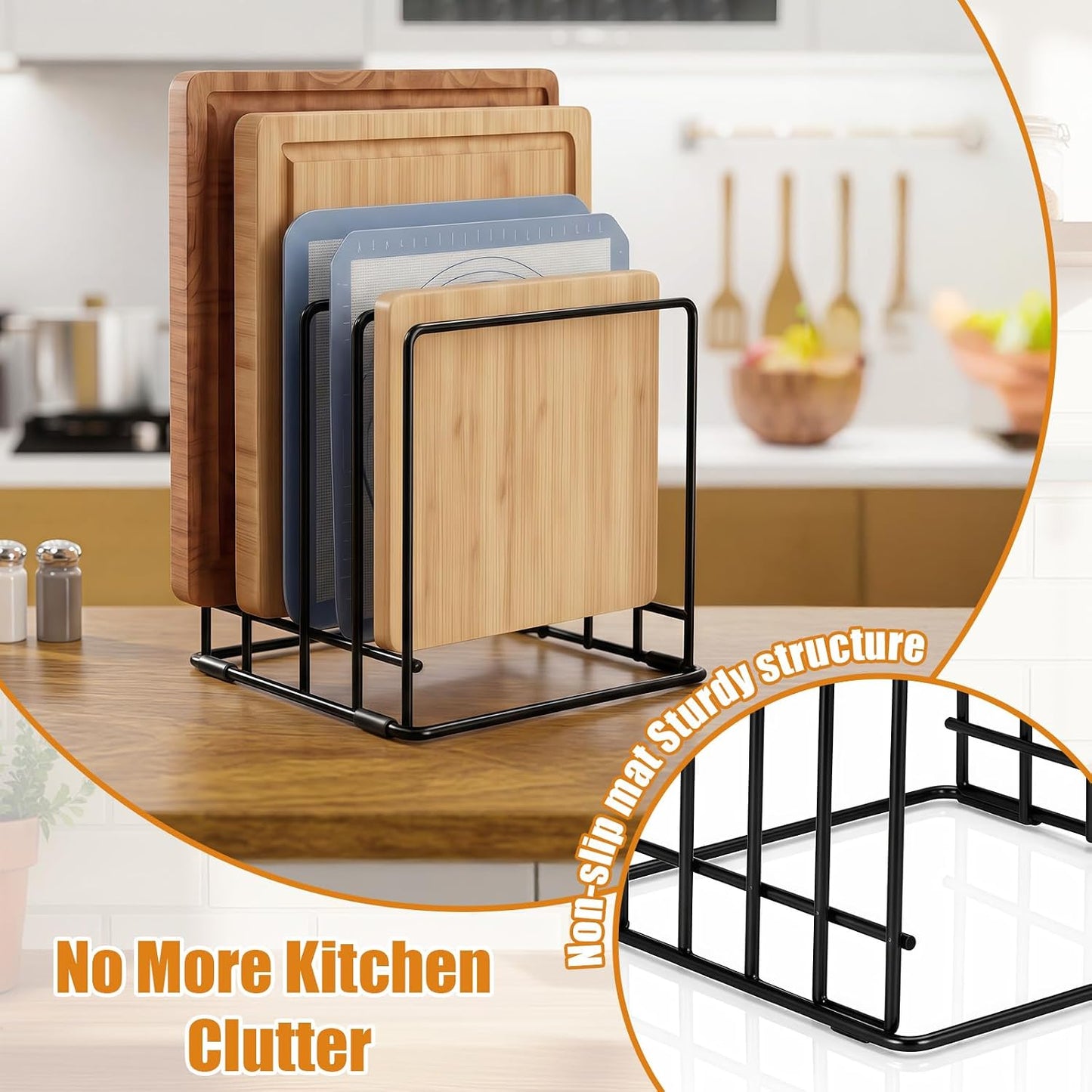 6 Pack Baking Sheet Organizer Rack Kitchen Cabinet Organizer 5 Slot Heavy-duty Metal Cookie Sheet for Cutting Board Storage Plate Bakeware Holder Tray Rack for Cabinets Countertop