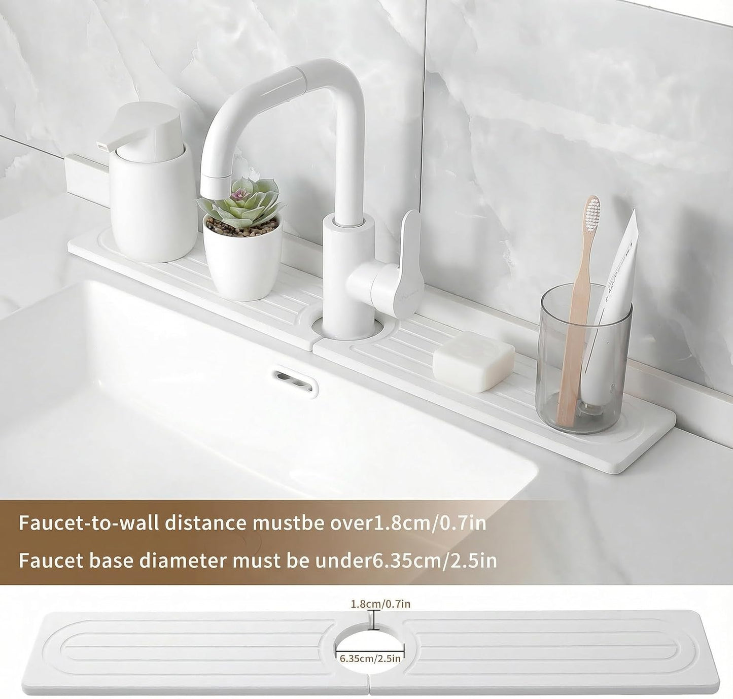 Diatomite Faucet Mat for Kitchen Sink, Quick-Dry Stone-Like Sink Mat, Flat Lay Absorbent Countertop Drying Mat for Faucet Area, Hard Diatomite Mat, Gray, 23.6 x 4 in
