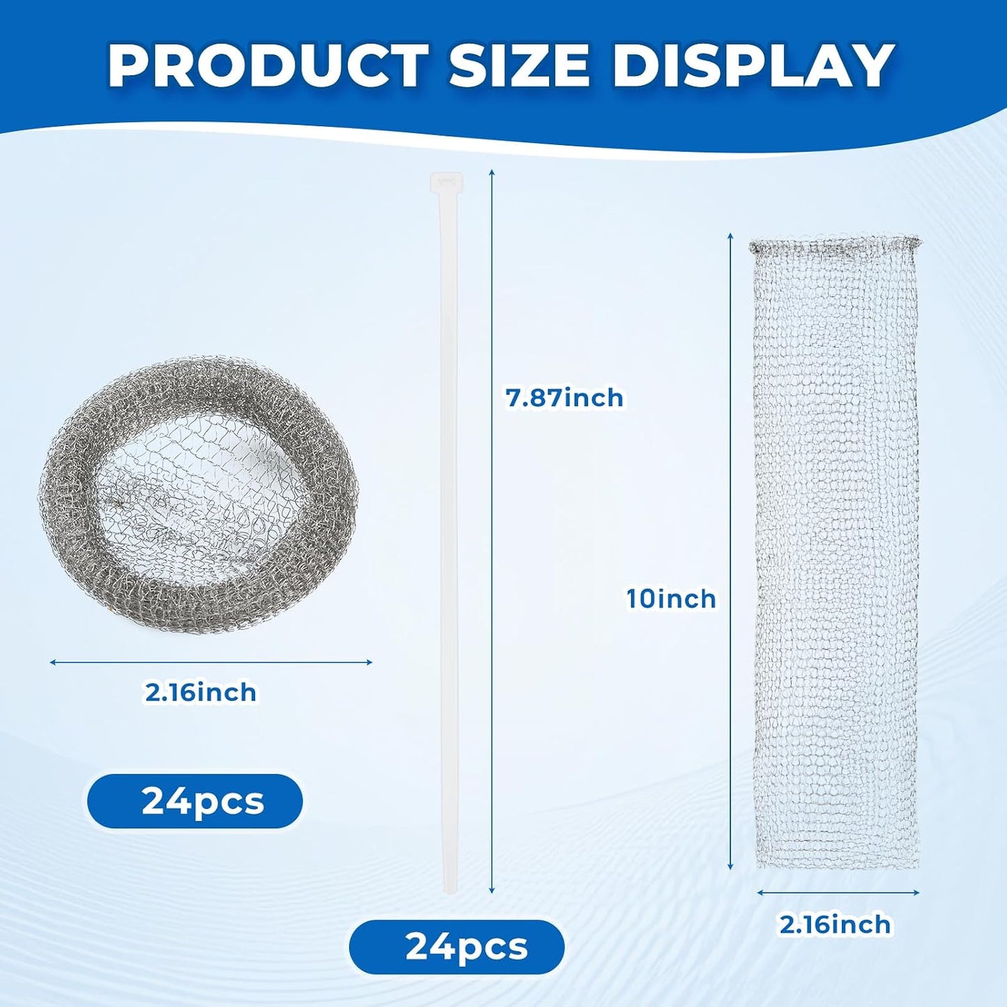 24 Pcs Stainless Lint Trap for Washing Machine Hose Drain Filter with Ties | Rustproof 304 steel mesh, catches pet hair & fluff, reusable, fits washer drain hose, protects pipes, easy clean
