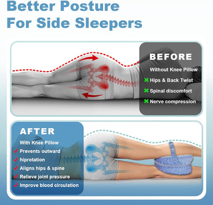 Knee Pillow for Side Sleepers, Leg Pillow for Sleeping, Knee Pillow with Strap, Alignment Pillow Between Legs, Suitable for Relieving Leg, Back & Knee Pain, Machine Washable (Blue)