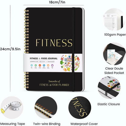 Fitness & Food Journal for Women, Undated 150-day Workout & Wellness Planner with Measuring Tape, Pink Weight Loss Journal for Setting Goals Tracking Exercise Training Diet Progress (9.5’’*7’’)