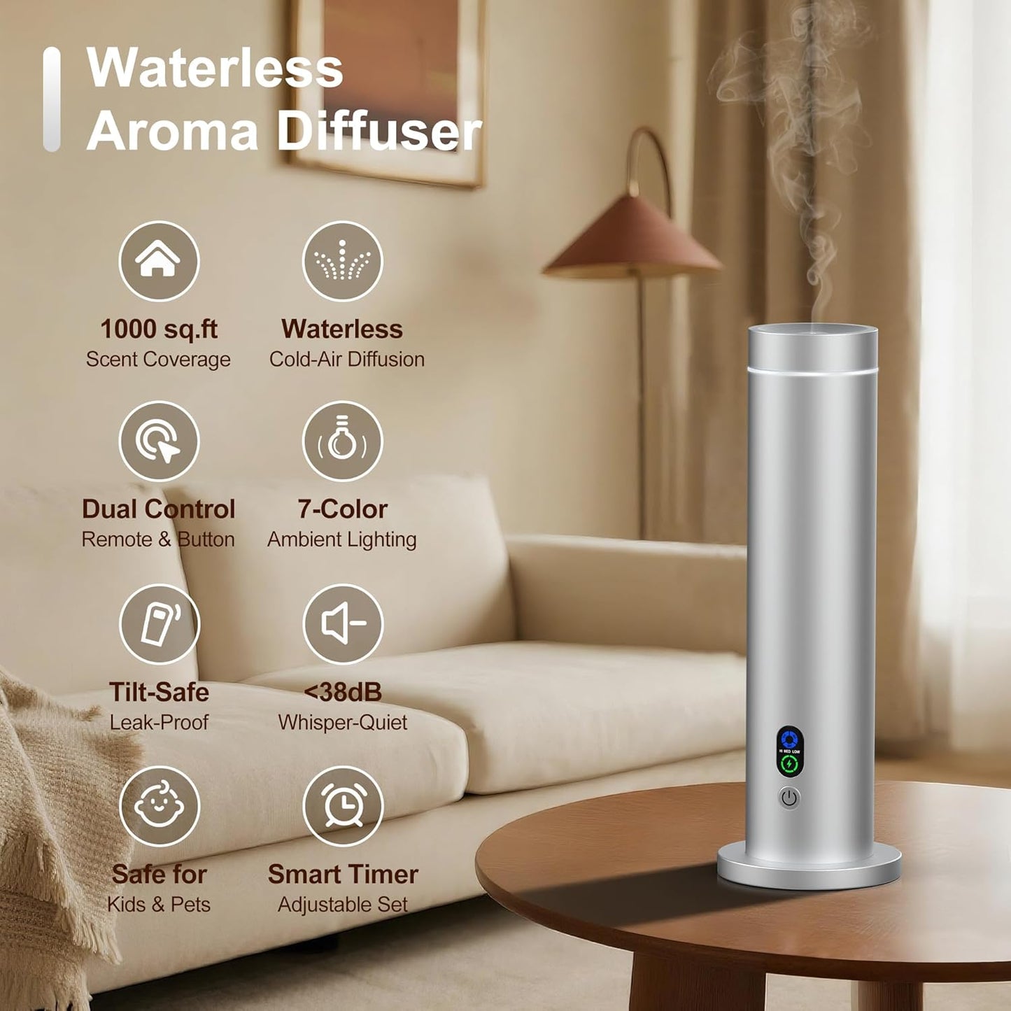 Maromalife Waterless Diffuser, Essential Oil Diffuser, 1000 Sq.Ft Coverage Scent Diffuser – Plug-in Only, Adjustable Mist, Remote, Mood Lights for Home & Office, Large Room, Hotel, Black