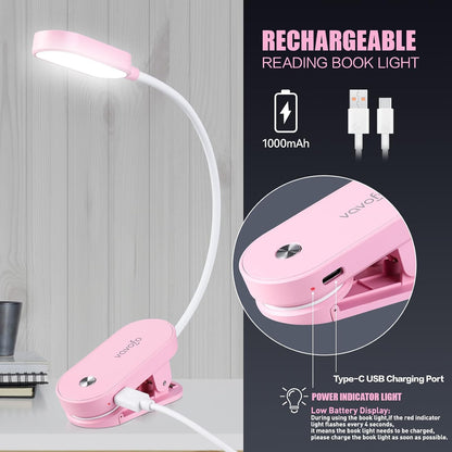 VAVOFO Rechargeable Book Light, 14 LEDs Eye Care Clip On Amber Reading Light for Bookworms Reading in Bed with 9 Colors 9 Brightness (Blue)