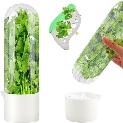 Herb Keeper for Refrigerator + Herb Stripper - Cilantro Container for Fridge, Vegetable Preservation Bottle for Cilantro, Mint, Keeps Greens Fresh for 2-3 Weeks(1PCS)