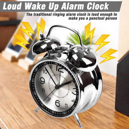 AYRELY® Super Loud Alarm Clock for Heavy Sleepers, 4.5 Inch Twin Bell Retro
