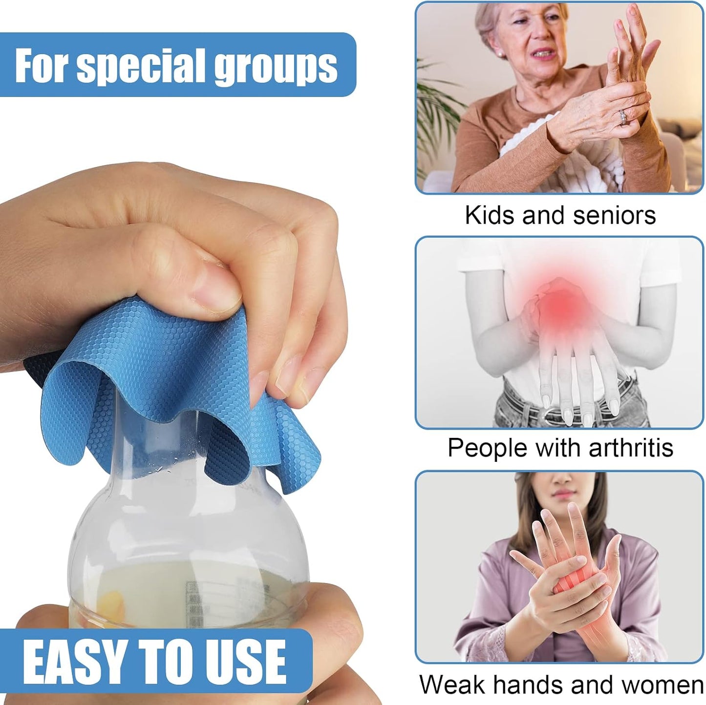 LUTER 4pcs Jar Opener Gripper Pad for Seniors with Weak Hands, Rubber | Multi-function Silicone Bottle Opener Lid Cap Rubber Gripper Pads Kitchen Coasters Gadgets, Light Blue, Green
