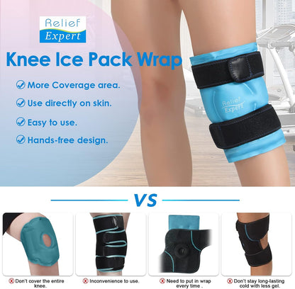 Relief Expert Knee Ice Pack Wrap Around Entire Knee, Large Ice Pack for Leg Soothing Discomfort, Reusable Ice Wraps with Cold Compress for Musclar Relaxation, Post-Workout Recovery,XL