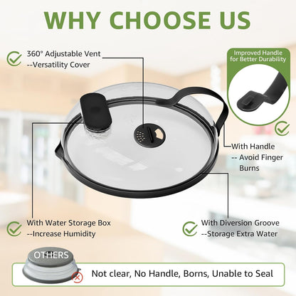 Microwave Splatter Cover with Water Steamer for Food - 10 Inch Steam Microwave Splatter Guard with Handle Plate Covers for Heating Food Splash Oven Lid with Built in Steamer