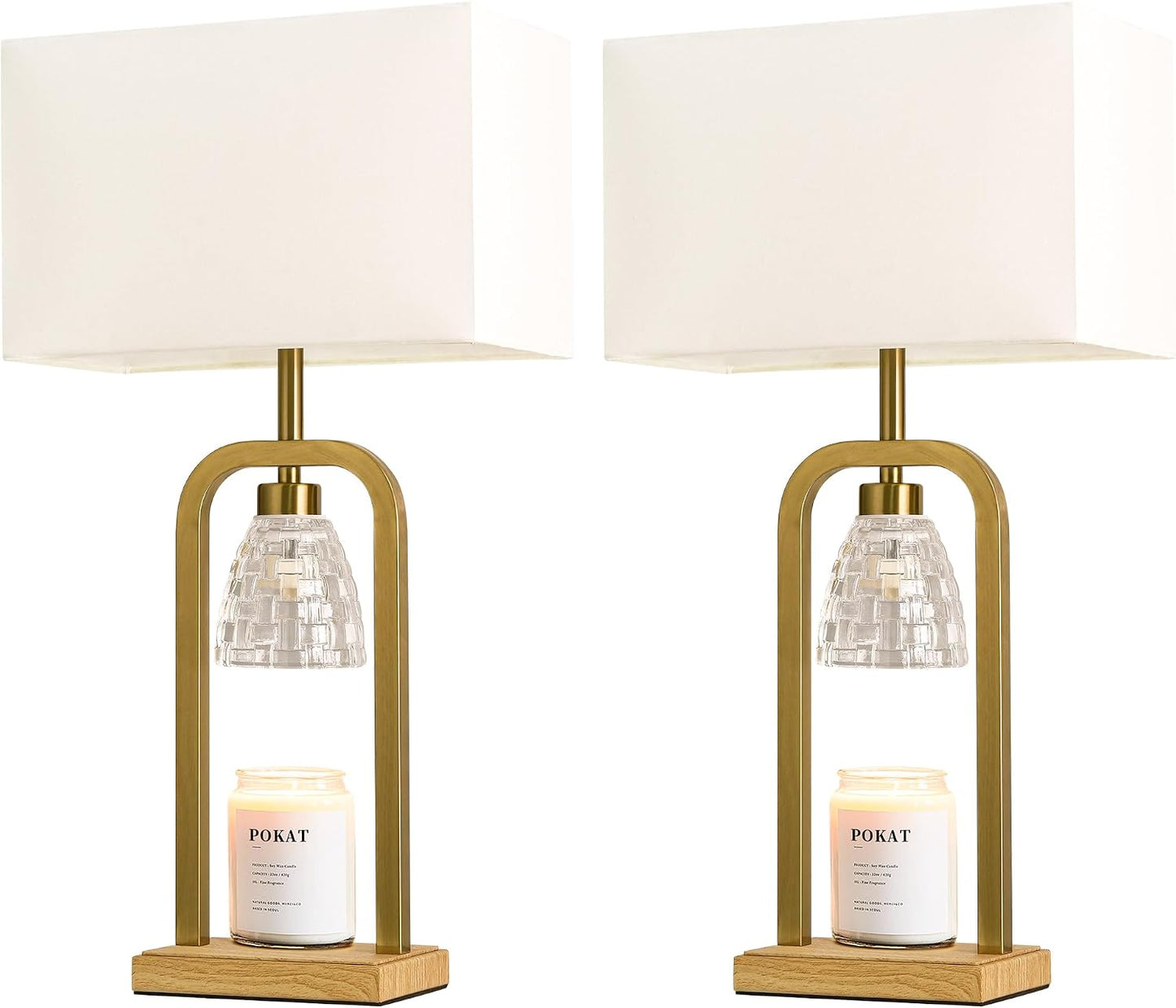 PoKat Gold Table Lamp Candle Warmer, Candle Warmer Lamp with Timer Dimmer, Wax Light Warming Table Lamp for Jar Candles, Modern Bedside Lamp for House Warming Home Decor Living Room, Bulb Included