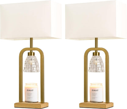 PoKat Gold Table Lamp Candle Warmer, Candle Warmer Lamp with Timer Dimmer, Wax Light Warming Table Lamp for Jar Candles, Modern Bedside Lamp for House Warming Home Decor Living Room, Bulb Included
