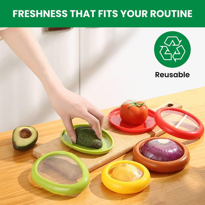 Avocado Saver Storage Containers | Set of 4 Silicone Lids Reusable Fresh Pods | Air Tight Containers for Food Avocado, Onion, Tomato & Halved Produce Half Cut Fruits Tomato Savers