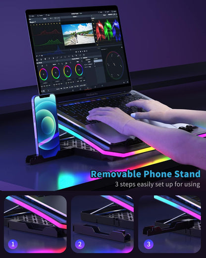 KeiBn Upgarde Laptop Cooling Pad, RGB Lights Laptop Cooler 6 Fans for 15.6-17.3 Inch Laptops, 7 Height Stands, 10 Modes Light, 2 USB Ports, Desk or Lap Use (A8,Blue)